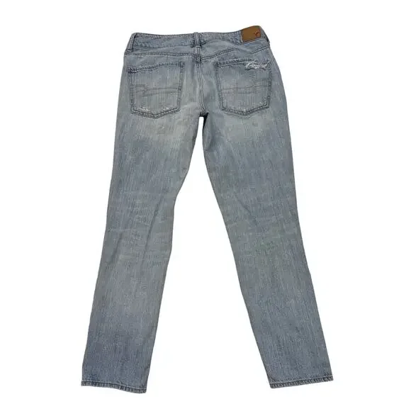 American Eagle Tomgirl Jeans Womens Size 6 Blue Button Fly Trashed Grunge 90s - Picture 2 of 9